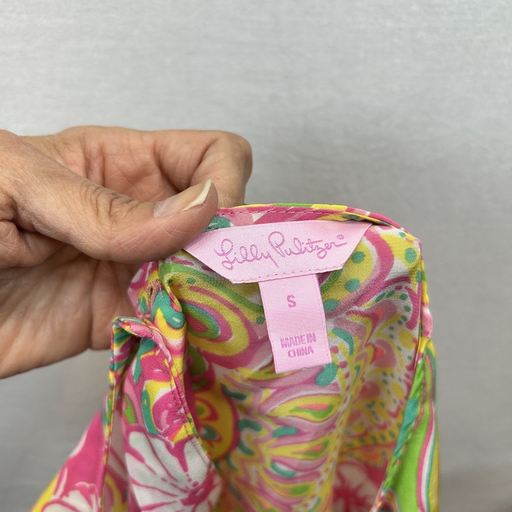 Lilly Pulitzer Iona Sleeveless Silk Tank Top Bitty Pink Double Trouble Small - Picture 3 of 7